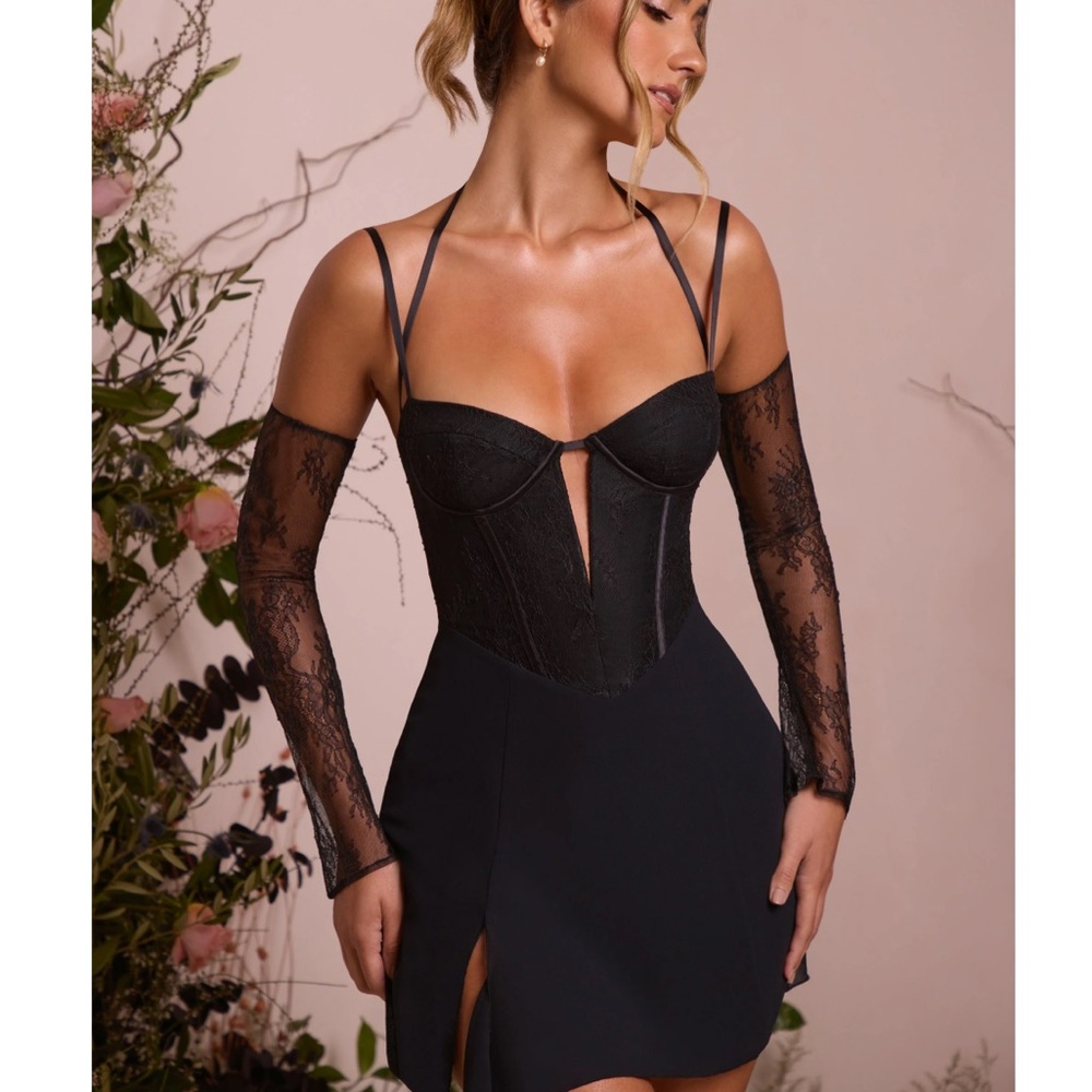 Elegant Black Lace Dress with Sheer Sleeves